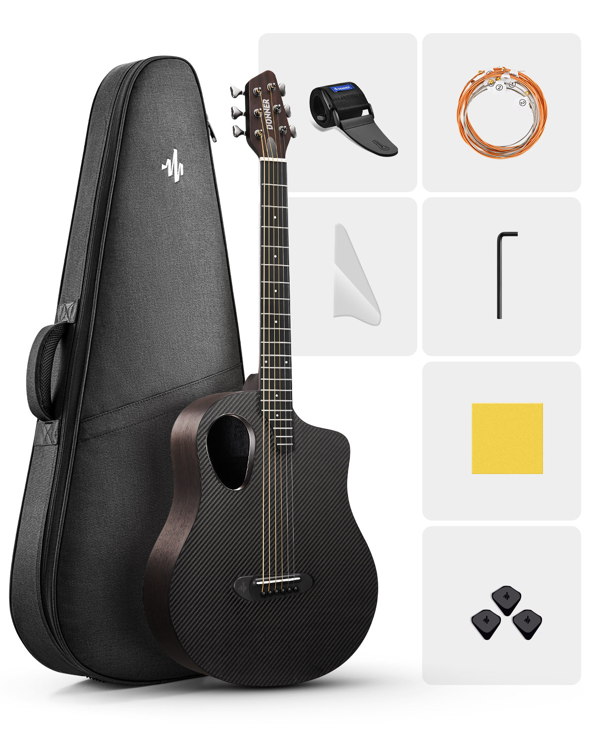 Donner RISING-G1 Guitarra acústica de viaje de 38 pulgadas negra