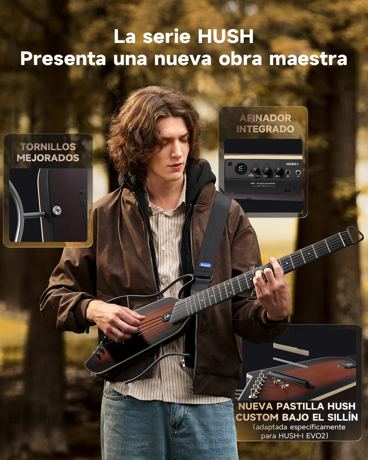 Donner HUSH I Evo2 Guitarra silenciosa de viaje EC7487