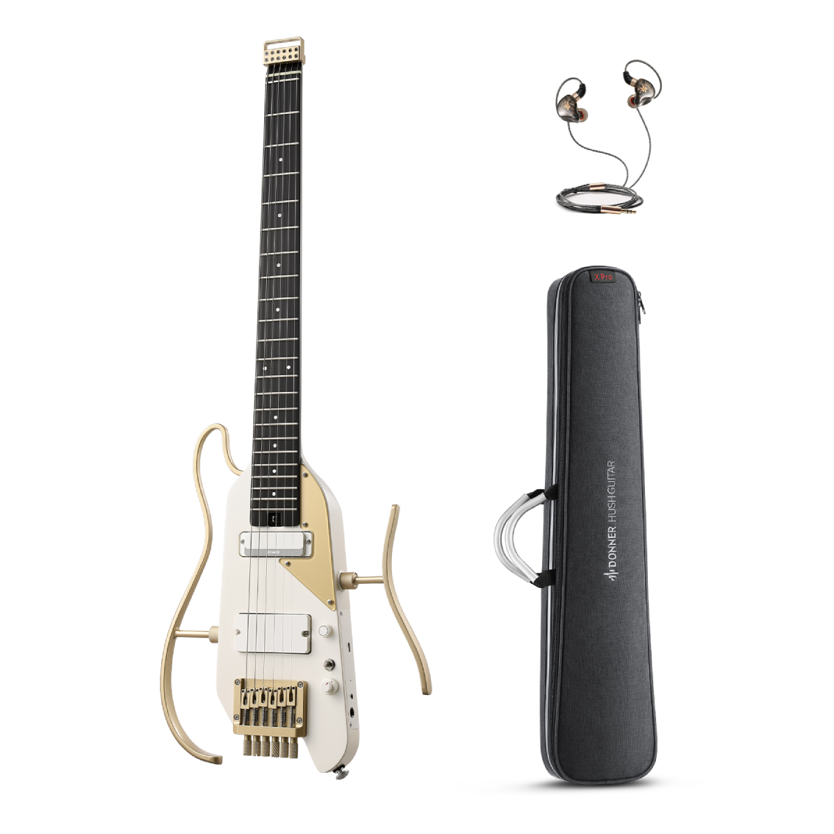 Donner HUSH X PRO Guitarra eléctrica de viaje White-Luxe