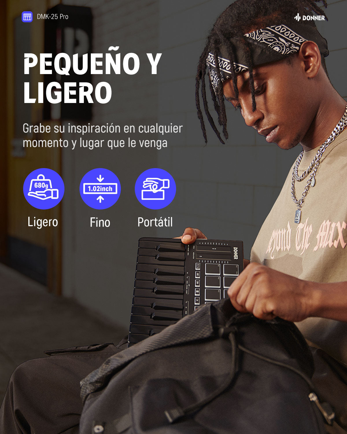 Donner DMK-25 PRO Controlador MIDI de 25 mini teclas