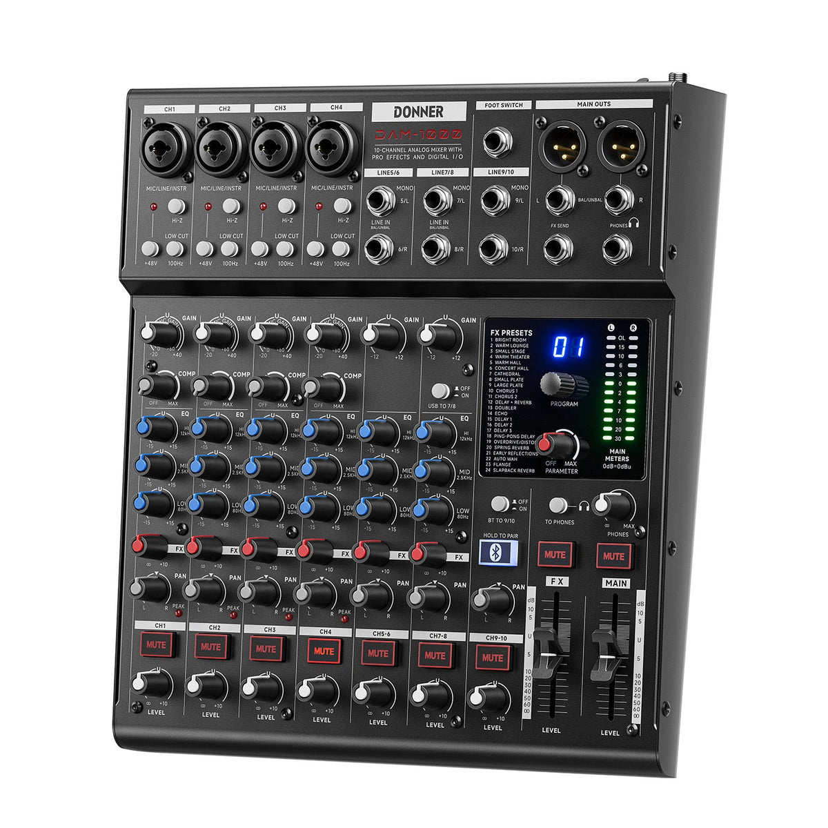Donner DAM-1000 Mixer de 10 canales con Bluetooth