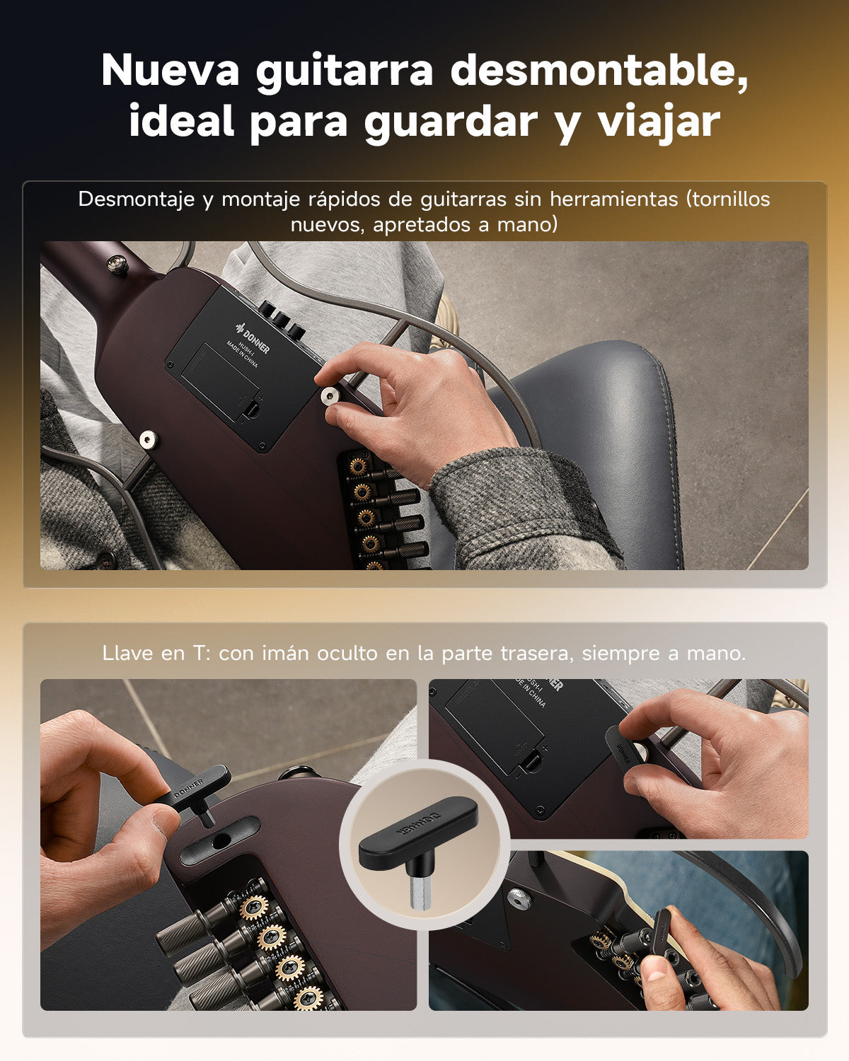 Donner HUSH I Evo2 Guitarra silenciosa de viaje EC7487