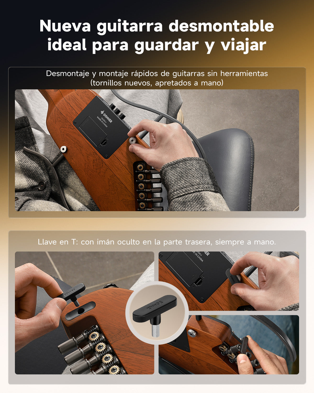 Donner HUSH I Evo2 Guitarra silenciosa de viaje EC7488