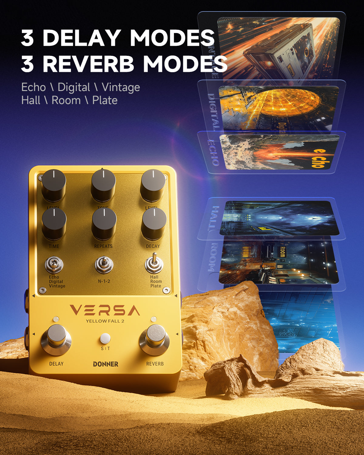 Donner VERSA Yellow Fall II Pedal de delay y reverb