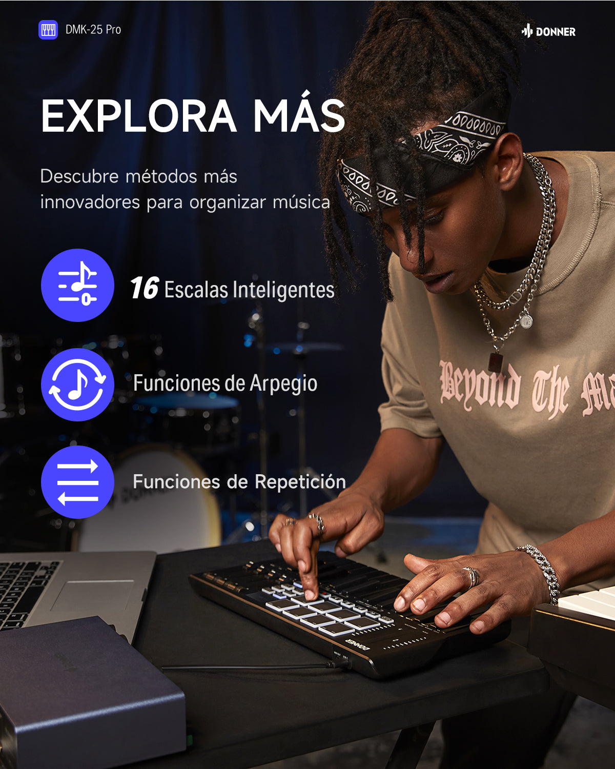 Donner DMK-25 PRO Controlador MIDI de 25 mini teclas