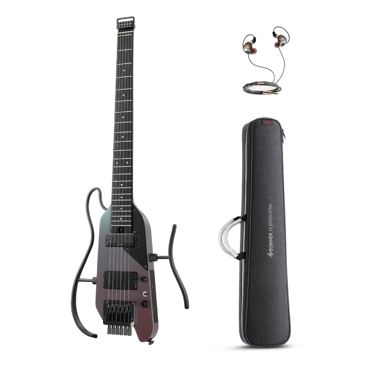 Donner HUSH X PRO Guitarra eléctrica de viaje Midnight Glow