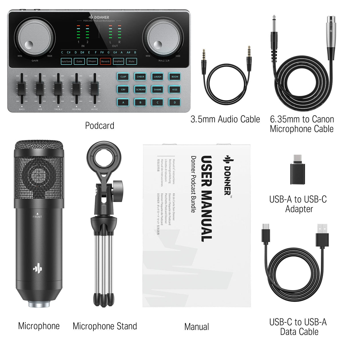 Donner Podcast Bundle Kit de podcasting con mixer y micrófono