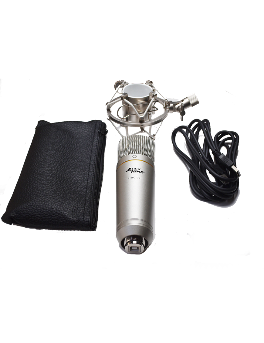 ApexTone® UMC-20 Micrófono Estudio Condensador USB Kit: Araña Funda Cable USB 3 mt