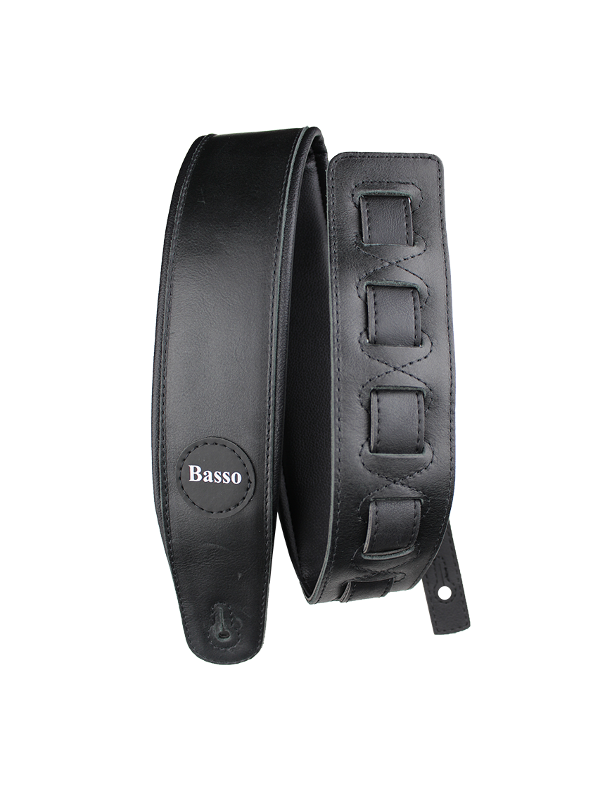 Basso® CLASSIC Vintage Black Correa Guitarra Cuero 7cm Largo: 145cm