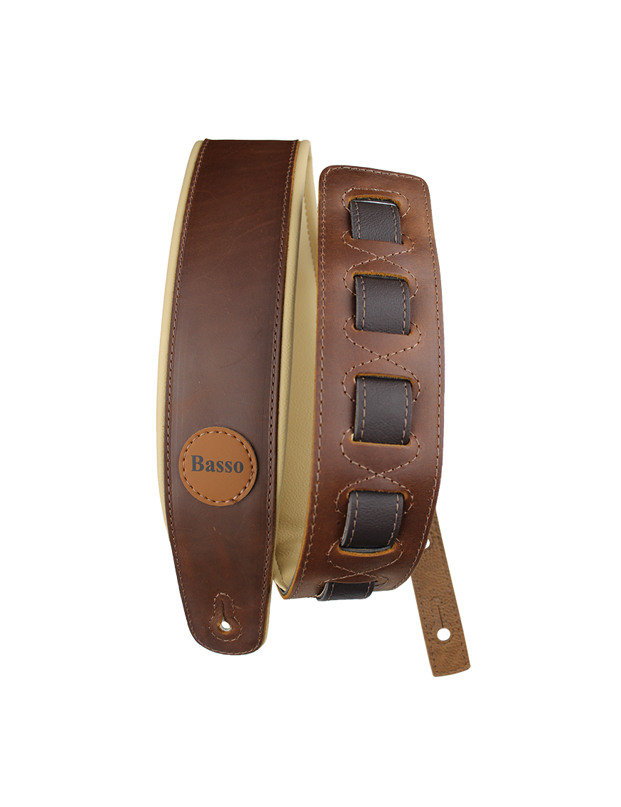Basso® CLASSIC Vintage Brown Correa Guitarra Cuero 7cm Largo: 145cm