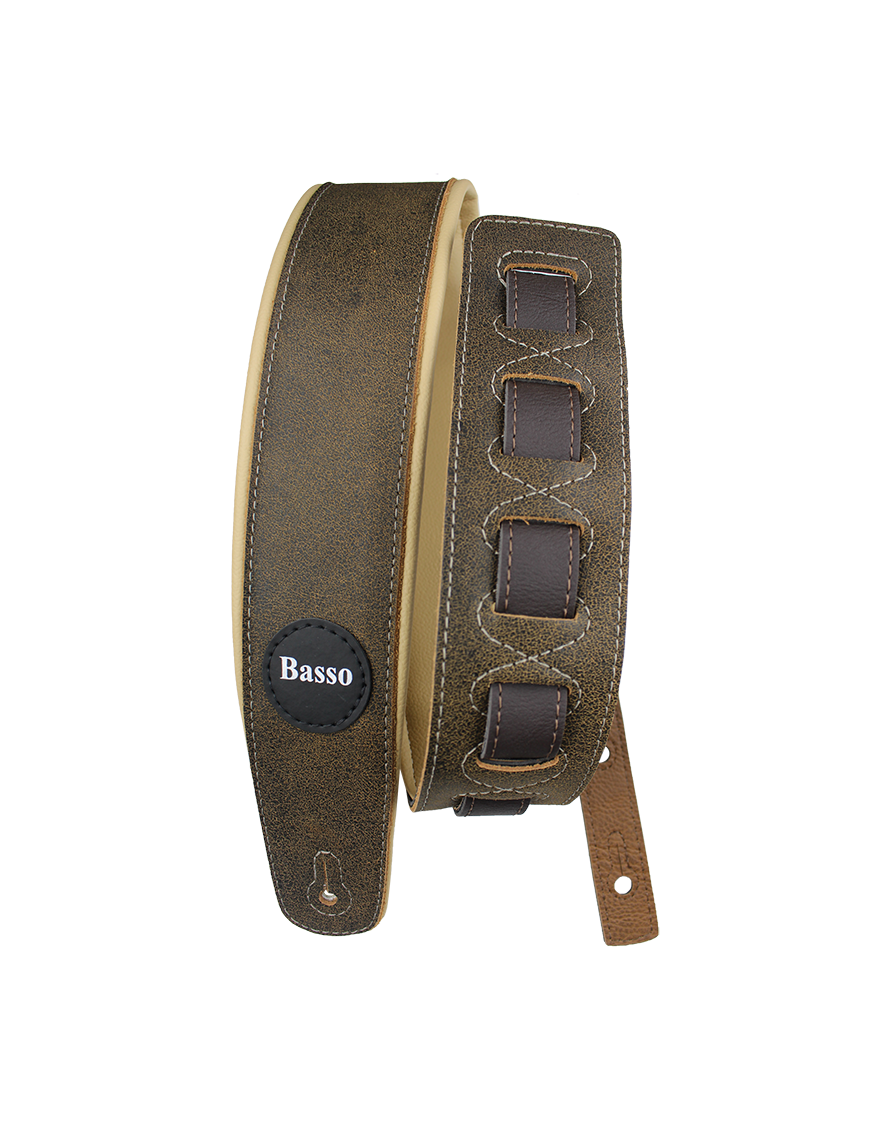 Basso® CLASSIC Green Camouflage Correa Guitarra Cuero 7cm Largo: 145cm