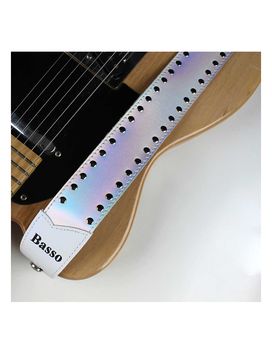 Basso® Chrome Spark Line Silver Tornasol Correa Guitarra 5cm Largo: 145cm