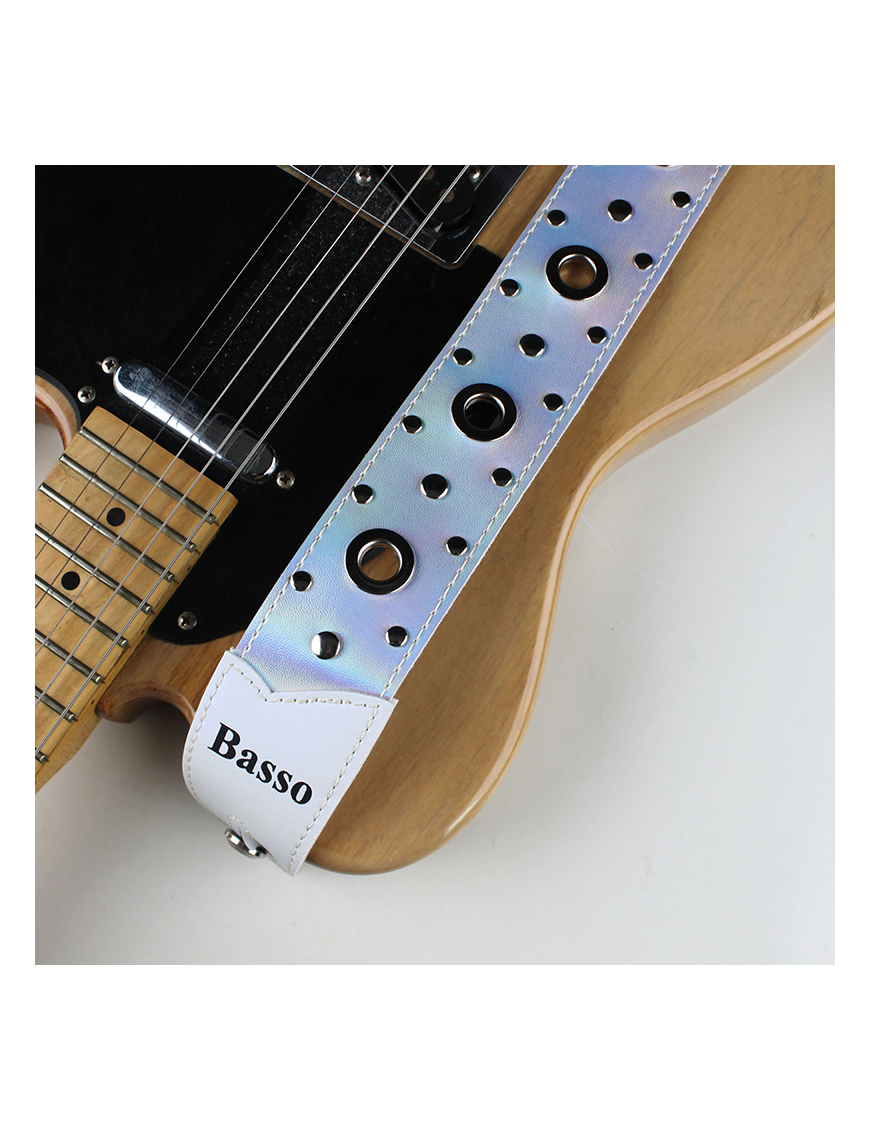 Basso® Chrome Urban Line Silver Tornasol Correa Guitarra 5cm Largo: 145cm