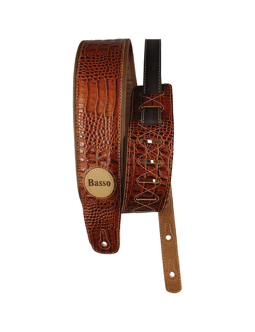 Basso® CUSTOM Cuero Estampado Cocodrilo Correa Guitarra 7cm Largo: 145cm | Café