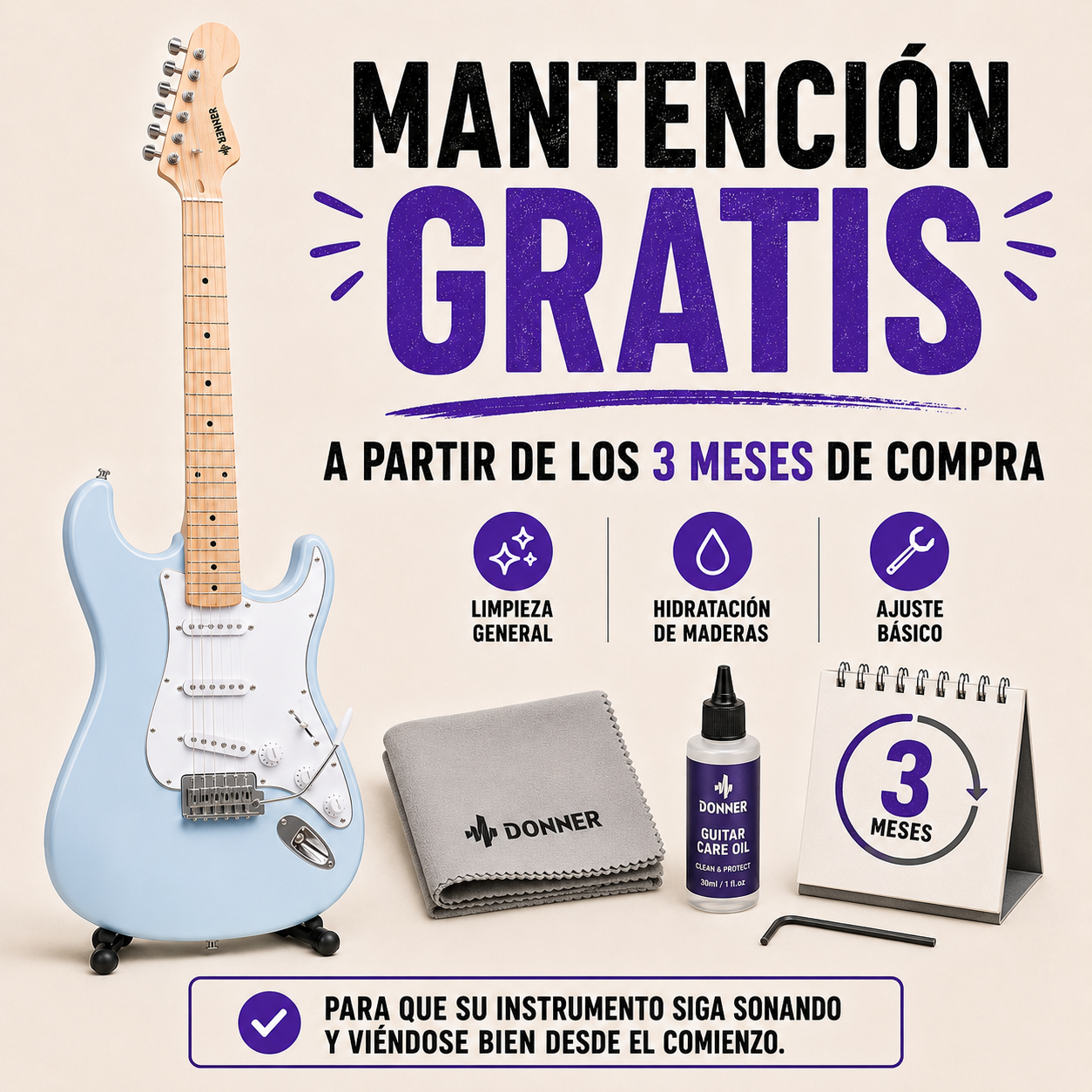 Mantención gratuita a partir de los 3 meses incluida en el Pack Primer Acorde Donner DST-80