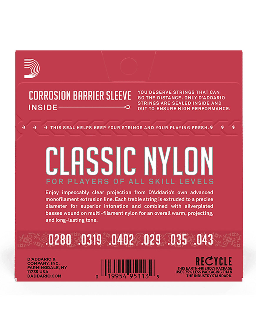 D'addario Ej27n Cuerdas Guitarra Clásica Nylon Classic Tensión Normal 28-43