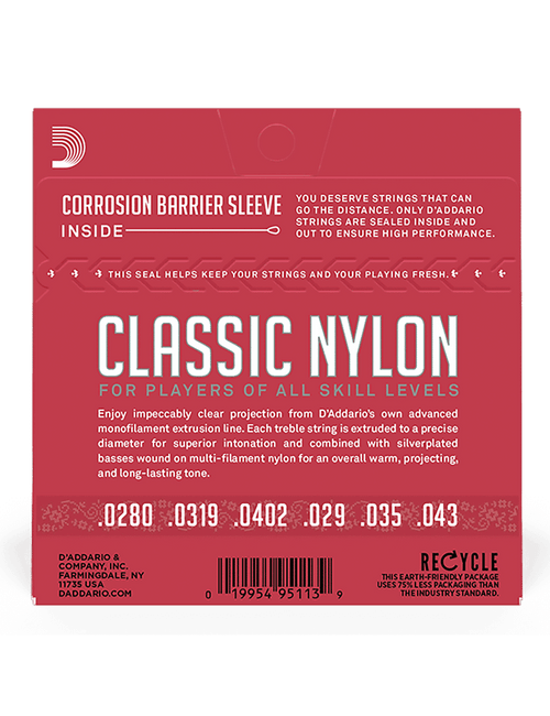 D'addario Ej27n Cuerdas Guitarra Clásica Nylon Classic Tensión Normal 28-43