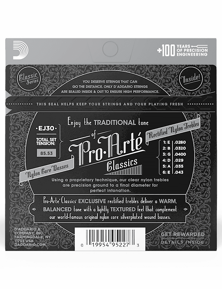 D'addario Ej30 Pro Arté Cuerdas Guitarra Clásica Nylon Rectified Tensión Normal