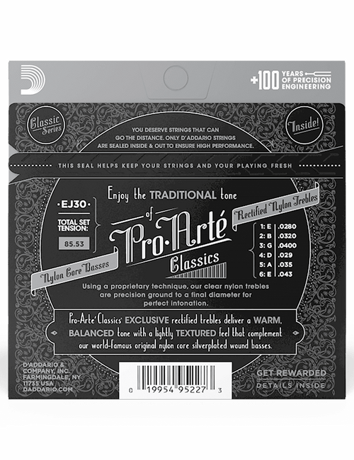 D'addario Ej30 Pro Arté Cuerdas Guitarra Clásica Nylon Rectified Tensión Normal