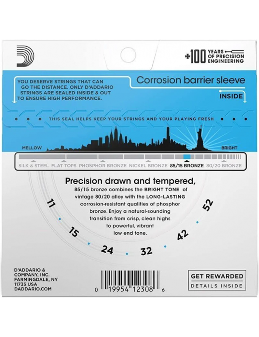D'Addario EZ910 11-52 Cuerdas Guitarra Acústica 85/15 Bronze