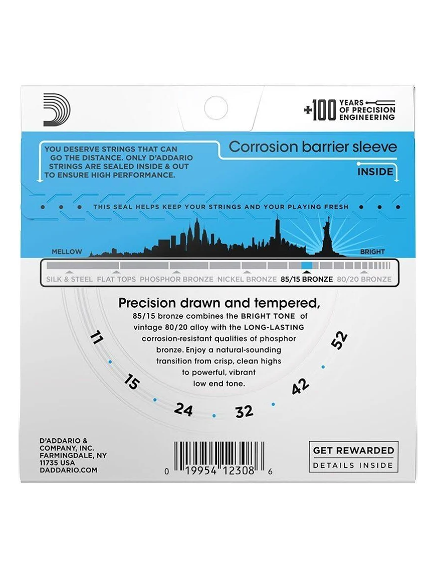 D'Addario EZ910 11-52 Cuerdas Guitarra Acústica 85/15 Bronze
