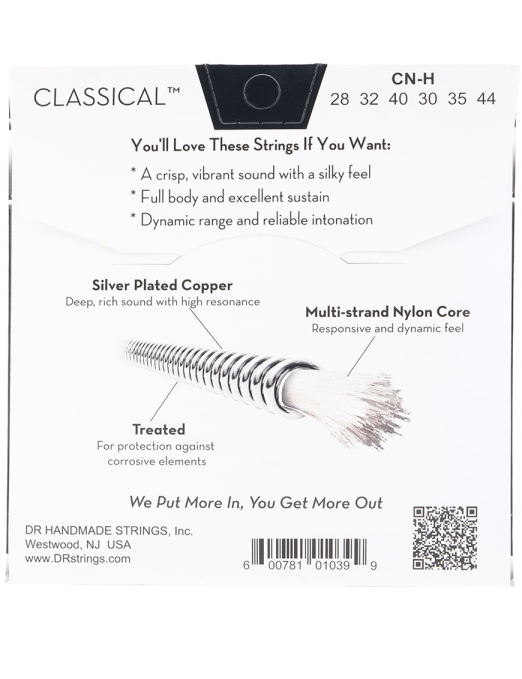 DR Cuerdas CN-H CLASSICAL Guitarra Clásica Nylon Tensión Alta 28-44