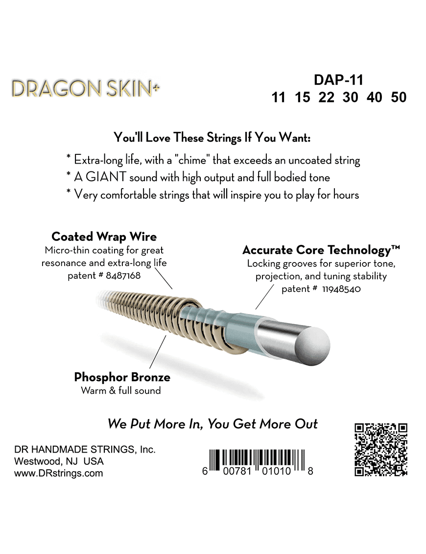 Dr Dragon Skin+™ 11-50 Cuerdas Guitarra Acústica Phosphor Bronze Recubiertas