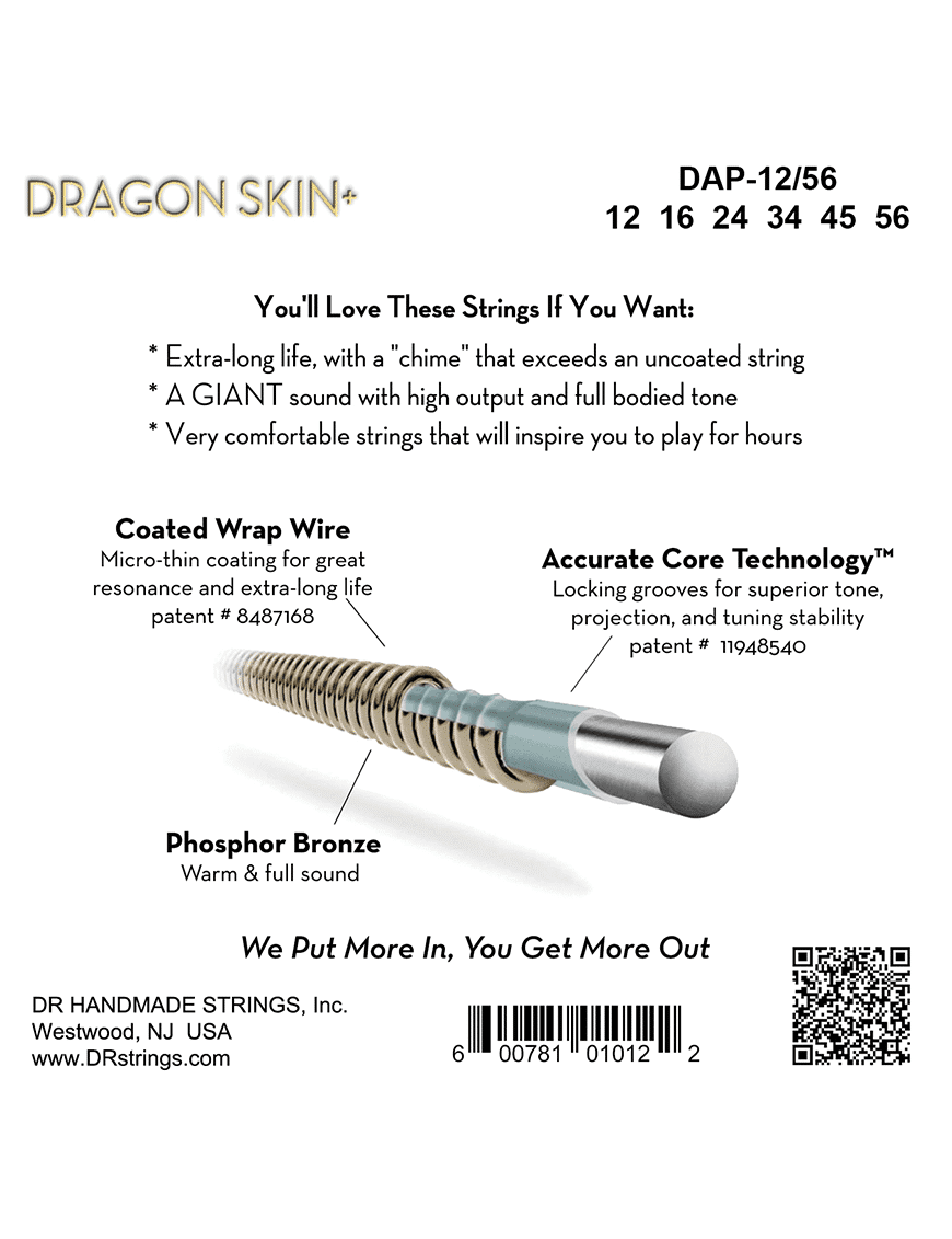 Dr Dragon Skin+™ 12-56 Cuerdas Guitarra Acústica Phosphor Bronze Recubiertas