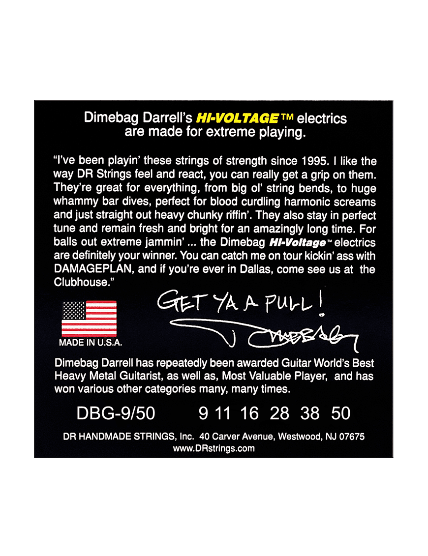 Dr Dimebag Darrell Hi-Voltage 9-50 Cuerdas Guitarra Eléctrica Signature