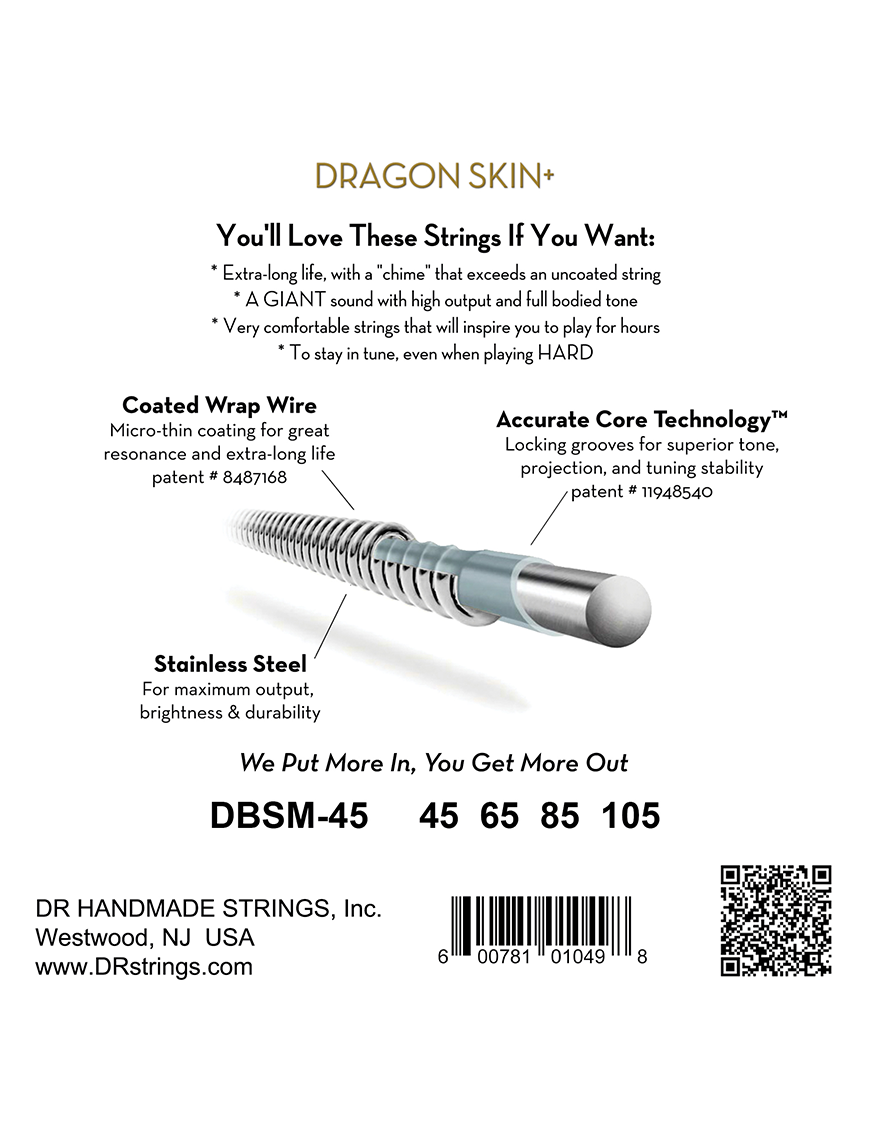 DR Dragon Skin+ 30-125 Multiescala Cuerdas Bajo Eléctrico 6 Cuerdas Acero Recubiertas