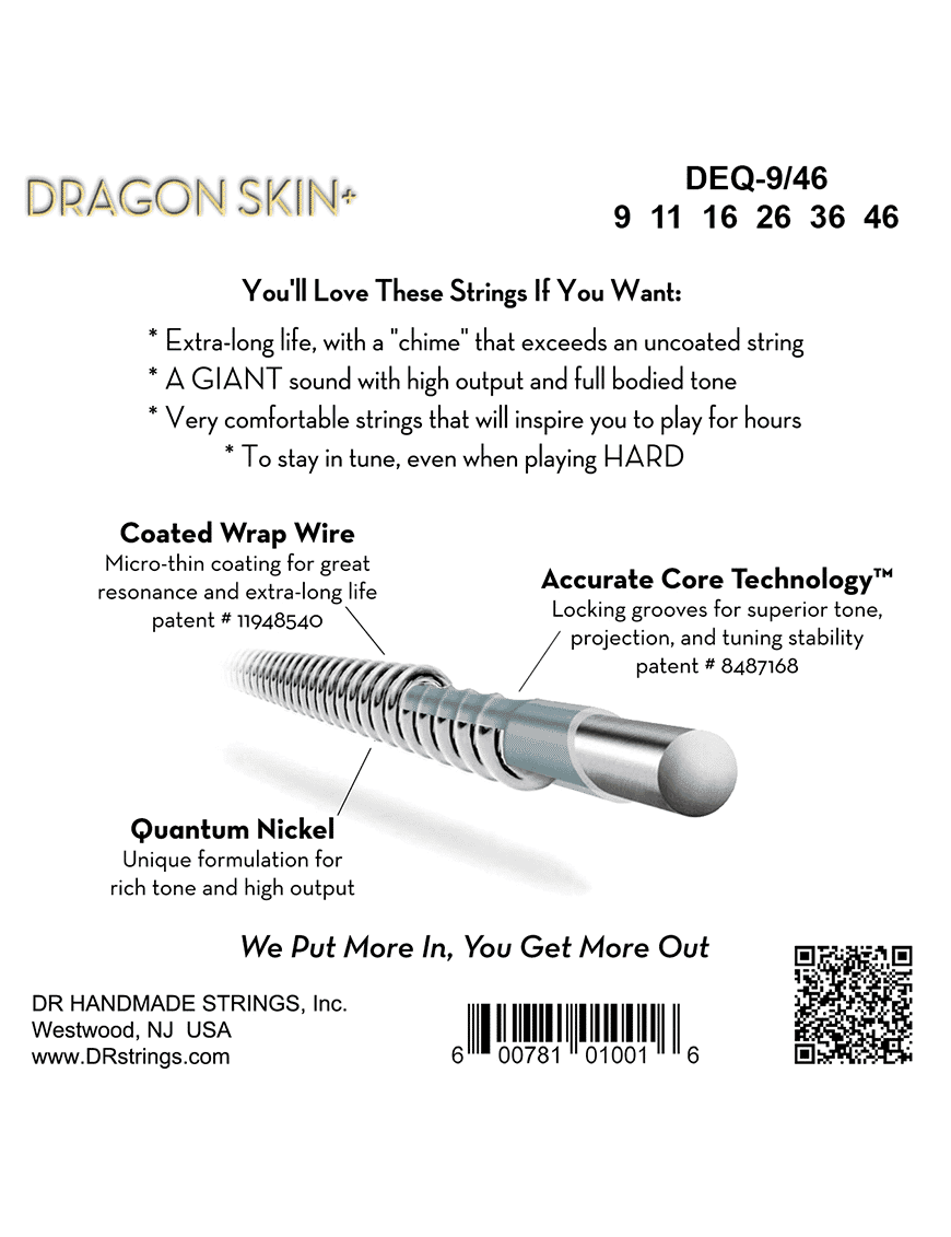 Dr Dragon Skin+™ 9-46 Cuerdas Guitarra Eléctrica Quantum Nickel Recubiertas