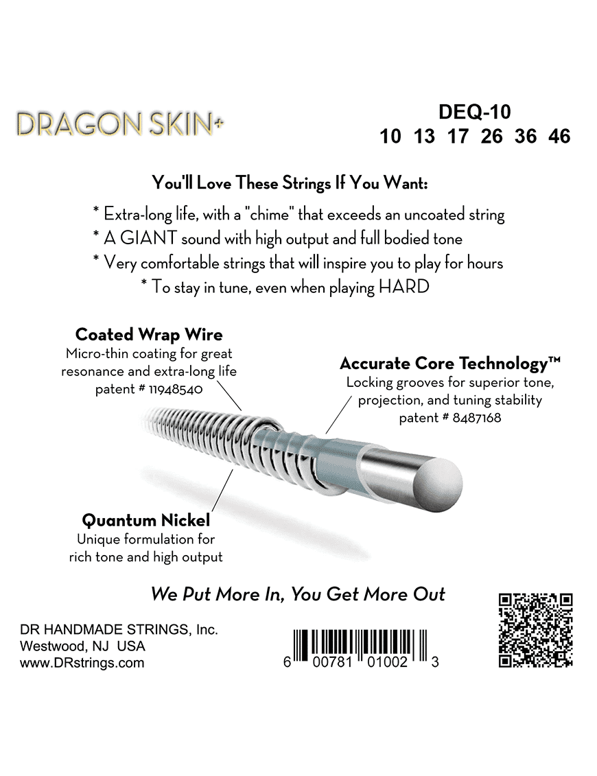 Dr Dragon Skin+™ 10-46 Cuerdas Guitarra Eléctrica Quantum Nickel Recubiertas