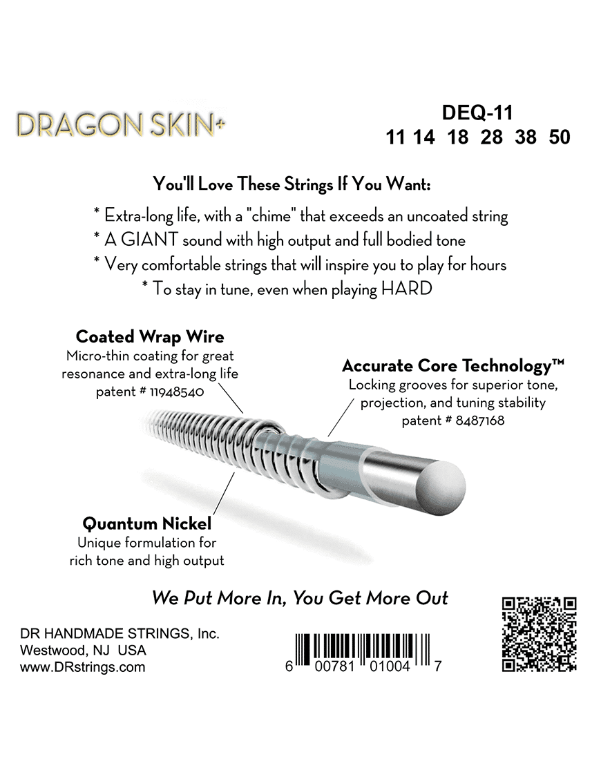 Dr Dragon Skin+™ 11-52 Cuerdas Guitarra Eléctrica Quantum Nickel Recubiertas