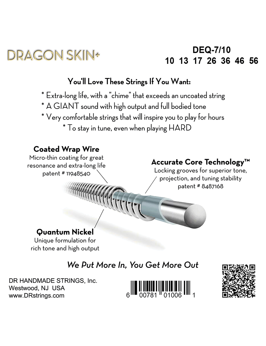 DR DRAGON SKIN+™ 10-56 Cuerdas Guitarra Eléctrica 7 Cuerdas Quantum Nickel Recubiertas