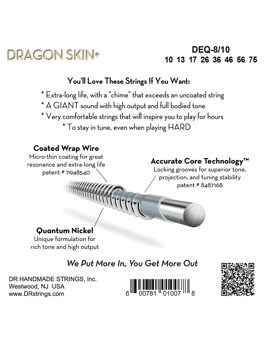Dr Dragon Skin+™ 10-75 Cuerdas Guitarra Eléctrica 8 Cuerdas Quantum Nickel Recubiertas