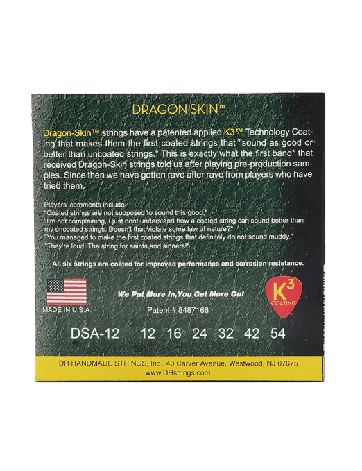 Dr Dsa-12 Cuerdas Guitarra Acústica Folk 6 Cuerdas Dragon Skin™ Coated 12-54 Light