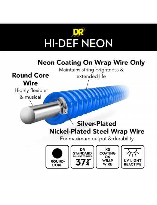 DR HI-DEF NEON Blue 45-105 Cuerdas Bajo Eléctrico Medium | Azul