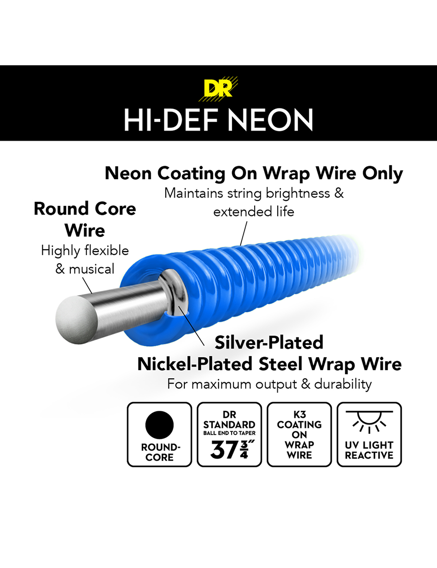 DR HI-DEF NEON Blue 45-105 Cuerdas Bajo Eléctrico Medium | Azul