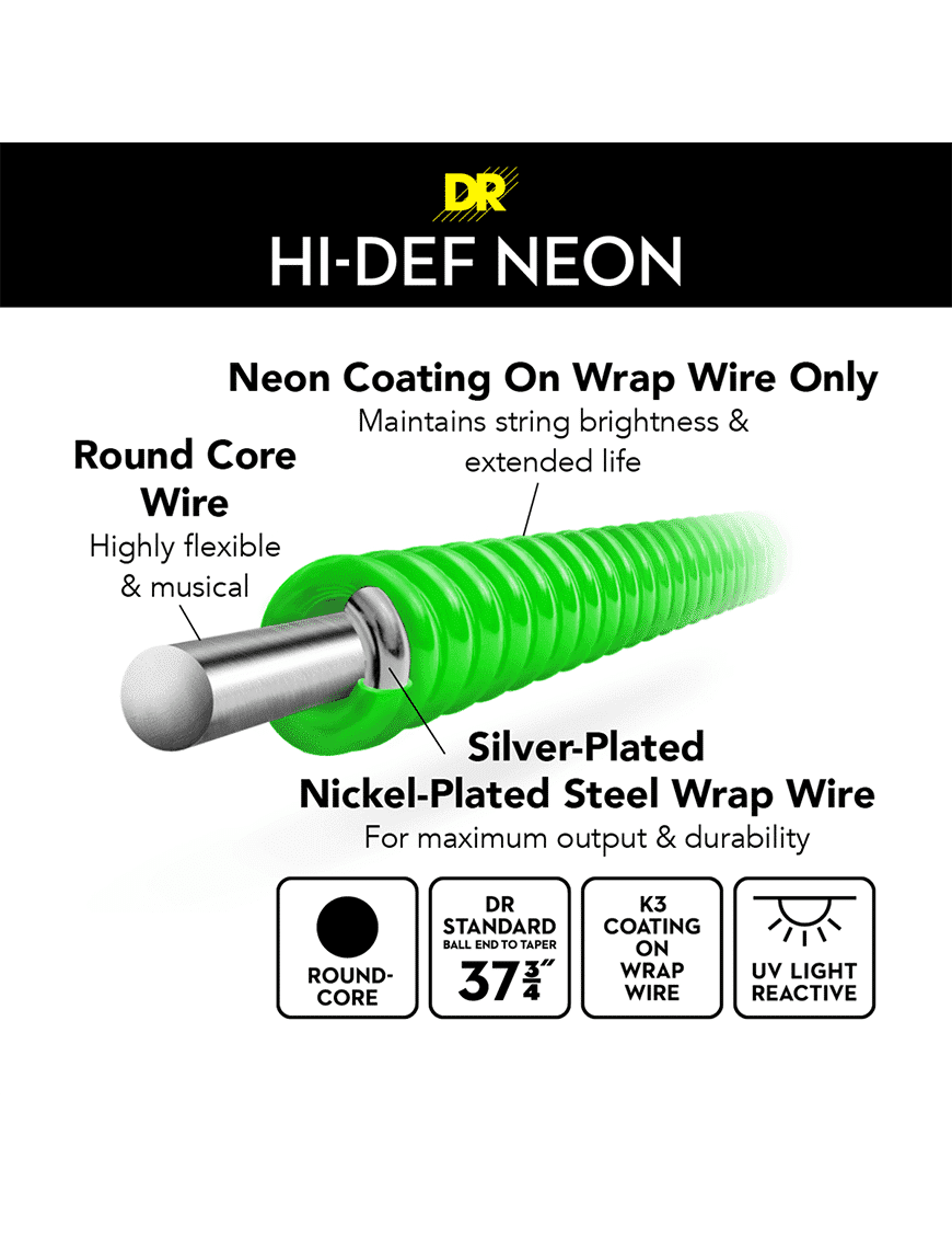 Dr Neon™ Ngb5-45 Cuerdas Bajo Eléctrico 5 Cuerdas Neón Green 45-125 Medium Color: Verde