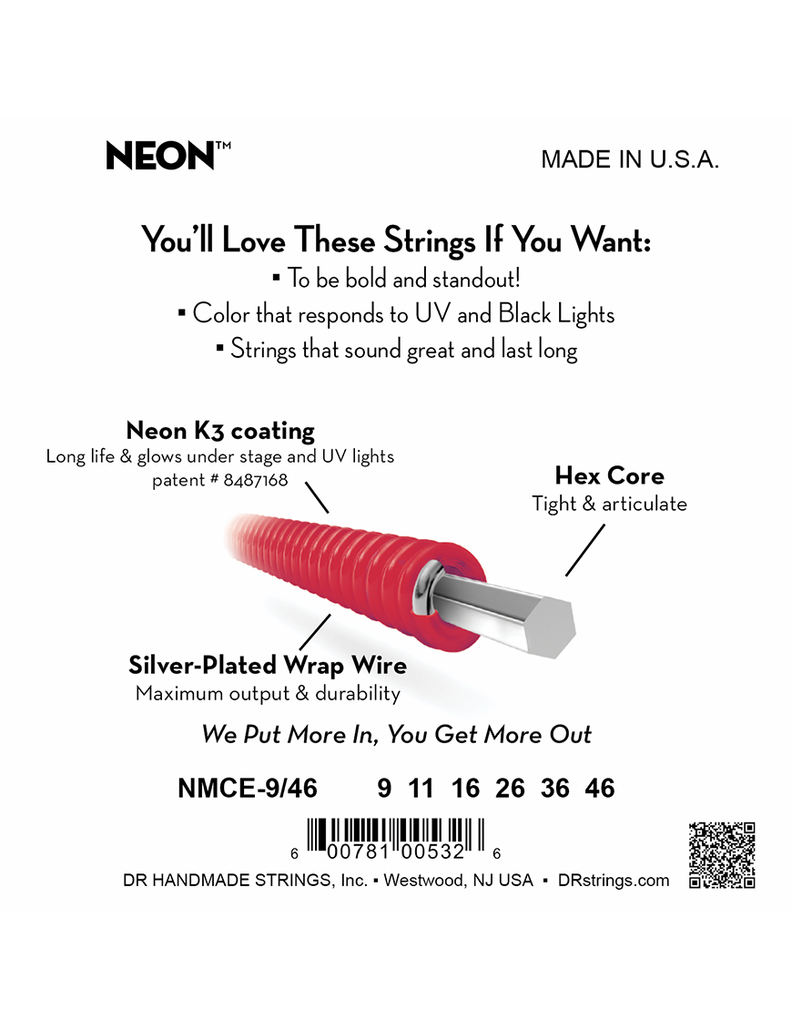 DR NEON™ Multi-Color 9-46 Cuerdas Guitarra Eléctrica Light-Medium