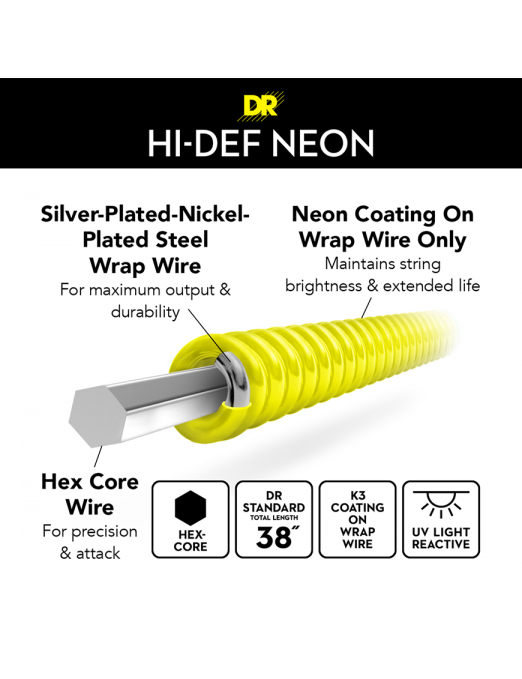 DR NEON™ Multi-Color 9-46 Cuerdas Guitarra Eléctrica Light-Medium