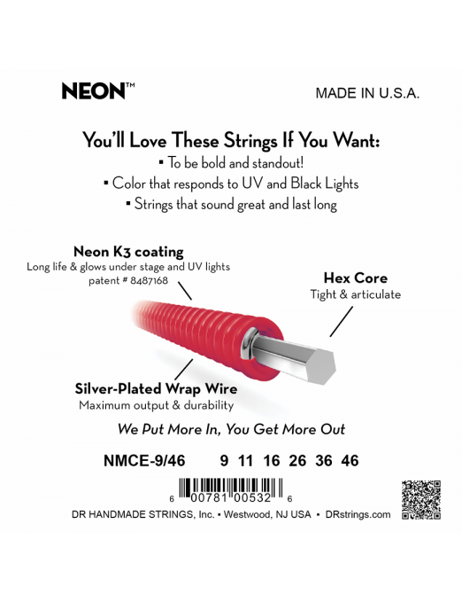 DR NEON™ Multi-Color 9-46 Cuerdas Guitarra Eléctrica Light-Medium