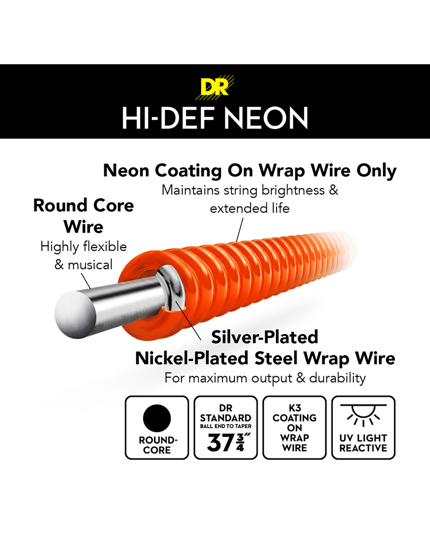 DR HI-DEF NEON™ Orange 45-105 Cuerdas Bajo Eléctrico Medium | Naranjo