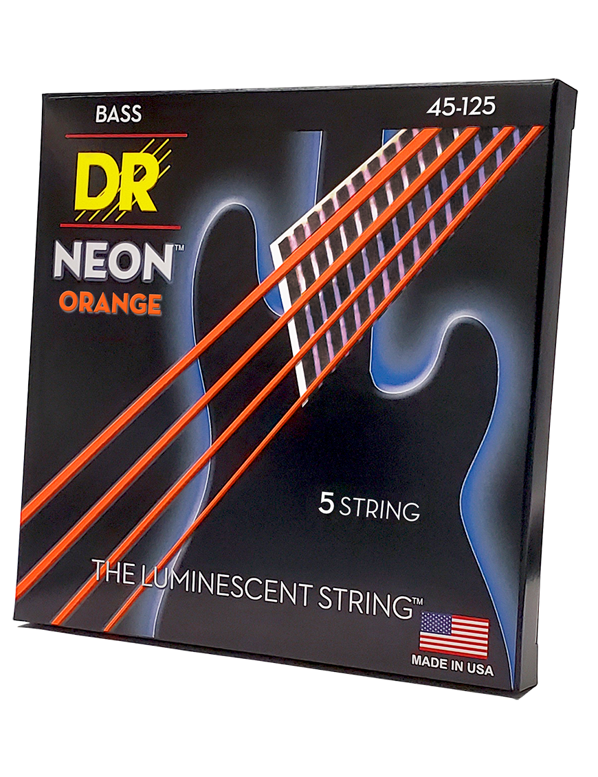 DR Hi-DEF NEON™ Orange 45-125 Cuerdas Bajo Eléctrico 5 Cuerdas Medium | Naranjo
