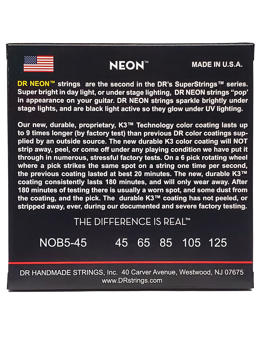DR Hi-DEF NEON™ Orange 45-125 Cuerdas Bajo Eléctrico 5 Cuerdas Medium | Naranjo