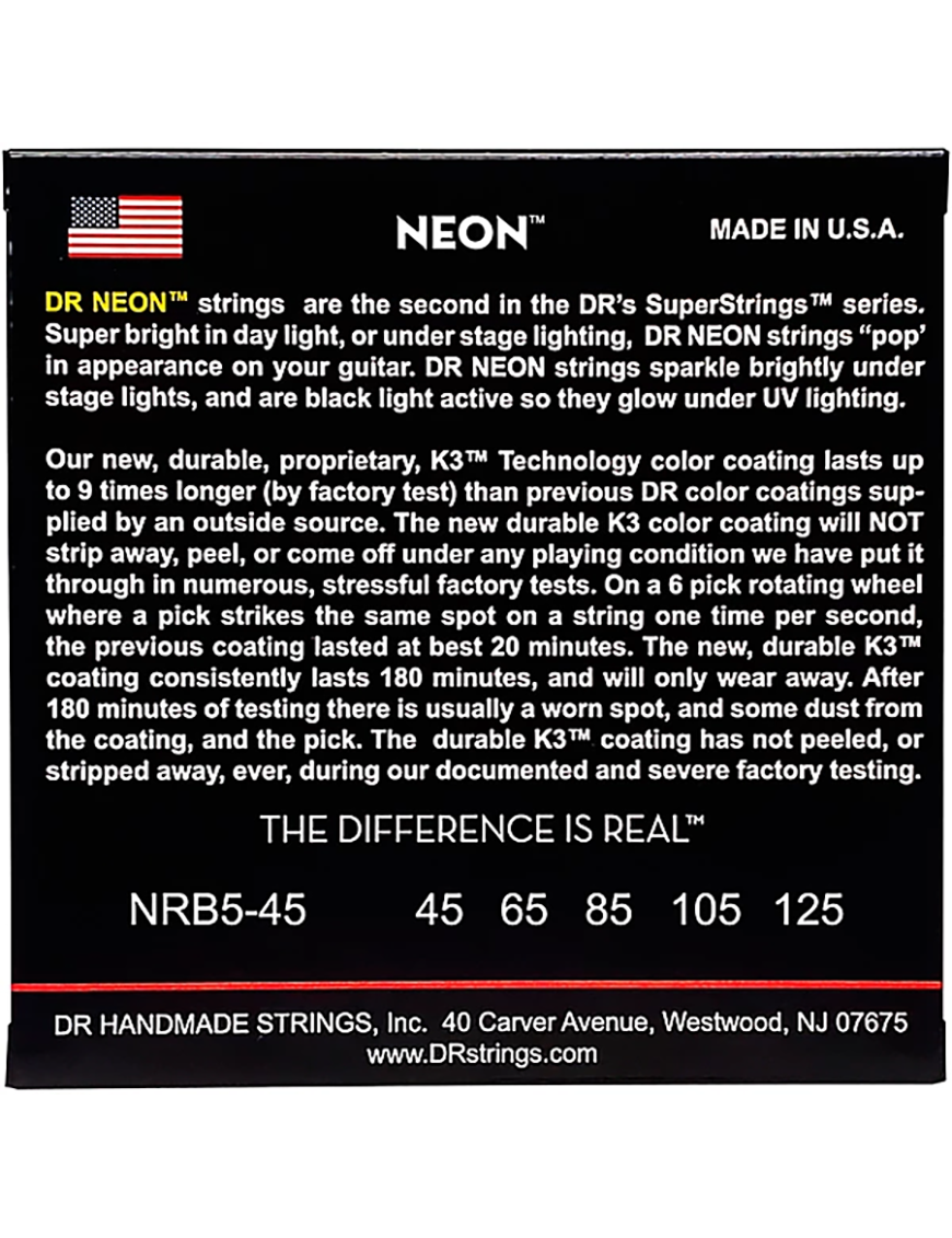 DR HI-DEF NEON Red 45-125 Cuerdas Bajo Eléctrico 5 Cuerdas Medium | Rojo