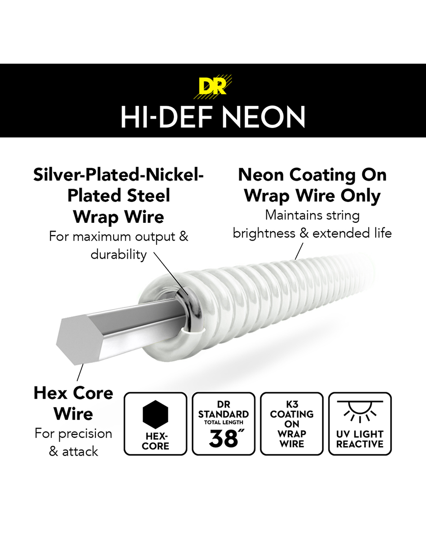 DR HI-DEF NEON™ WHITE 10-46 Cuerdas Guitarra Eléctrica | Blanco