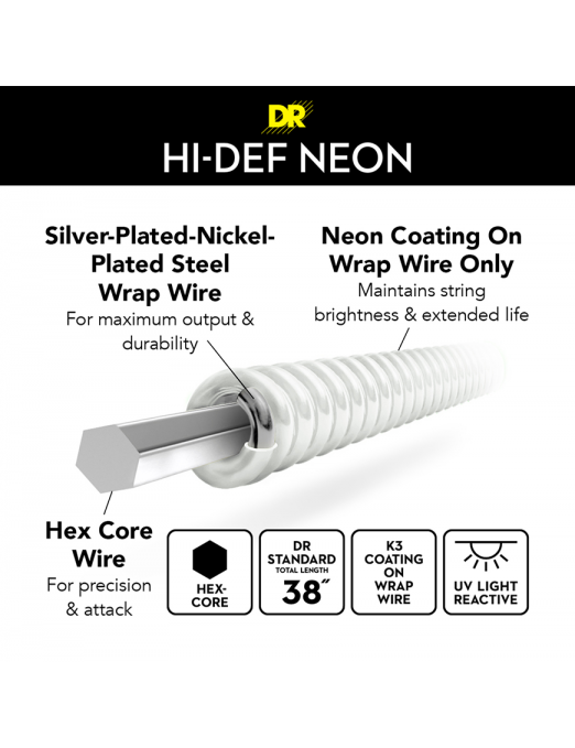 DR HI-DEF NEON™ WHITE 10-46 Cuerdas Guitarra Eléctrica | Blanco