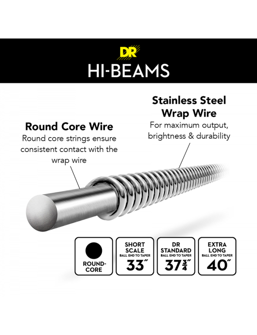 DR HI-BEAMS 45-125 Escala Corta Cuerdas Bajo Eléctrico 5 Cuerdas Medium