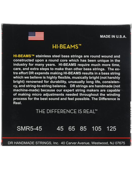 DR HI-BEAMS 45-125 Escala Corta Cuerdas Bajo Eléctrico 5 Cuerdas Medium